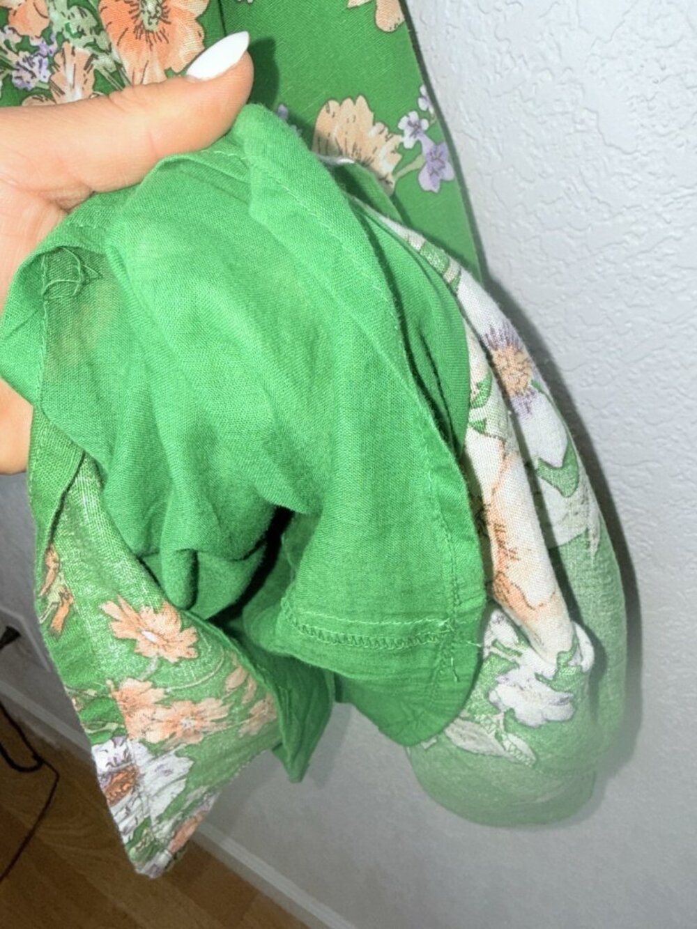 Sim & Sam Dress Linen Blend Floral Medium Babydoll Vacation Green Boho Summer I - Picture 9 of 13